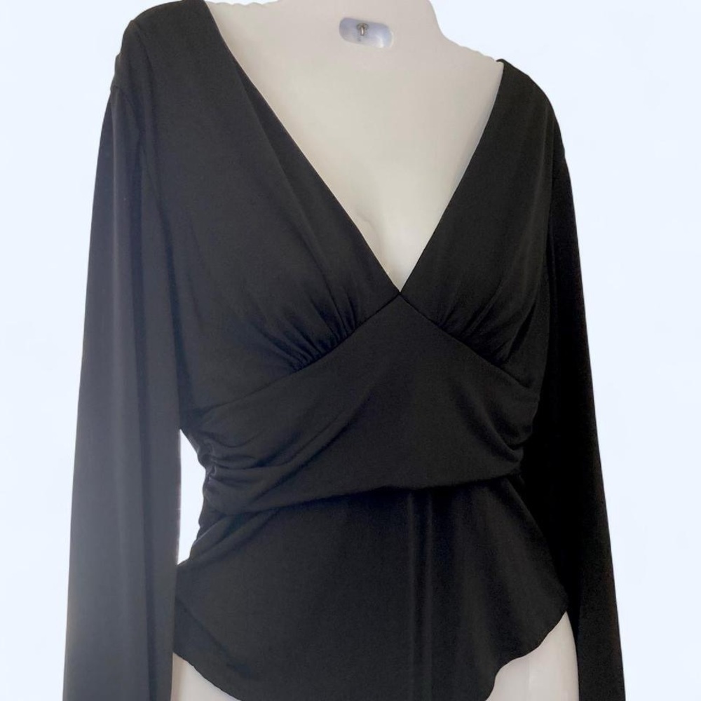 Windsor Elegant Black V-Neck Women's bodysuit top L